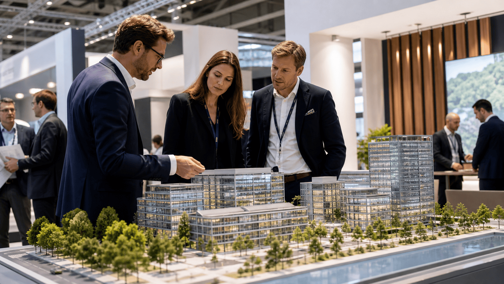 Visualisierte Immobilien-Messeszene mit Architekturmodell zur EXPO REAL 2026 in München