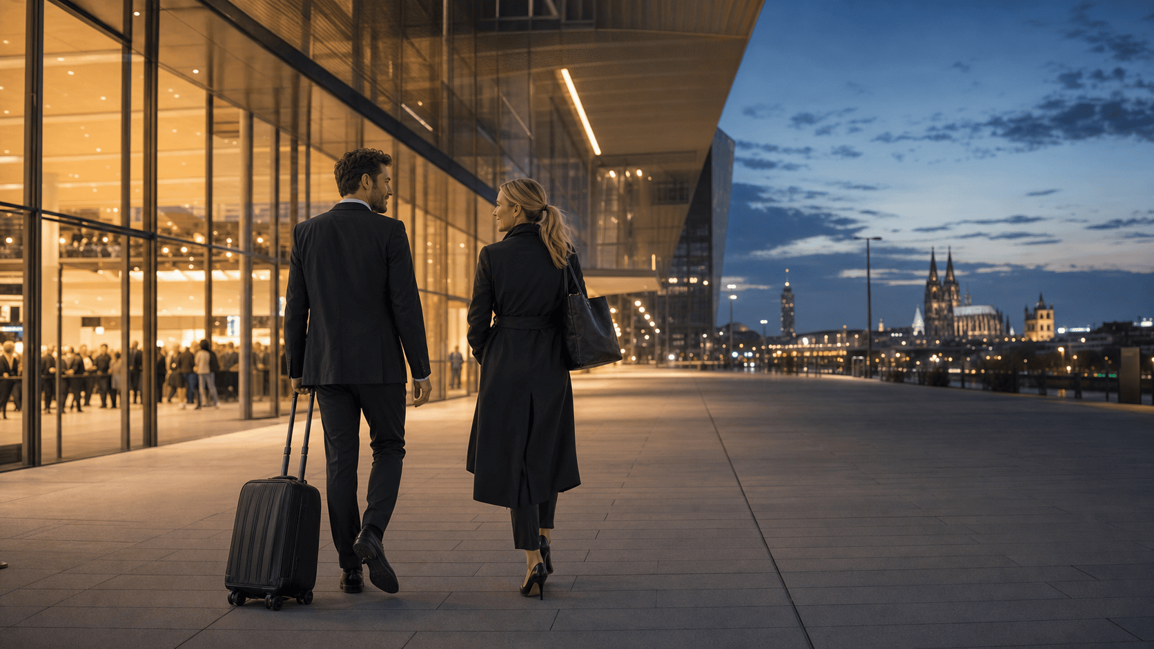 Elegantes Paar am Kölner Messeumfeld nach der DMEXCO 2026