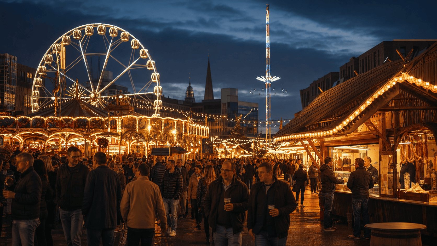Bremer Freimarkt 2026 auf der Bürgerweide in Bremen am Abend