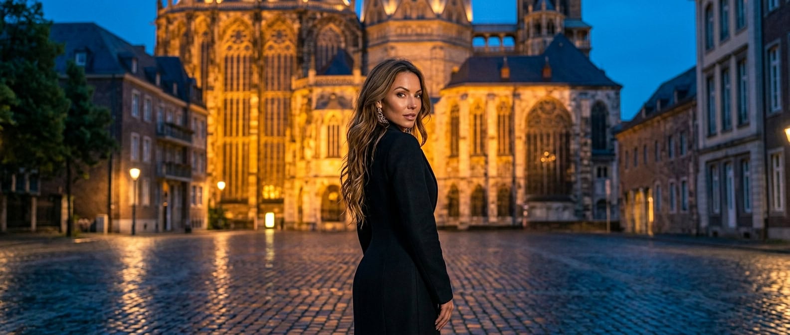 Escort Aachen mit Blick auf den illuminierten Aachener Dom