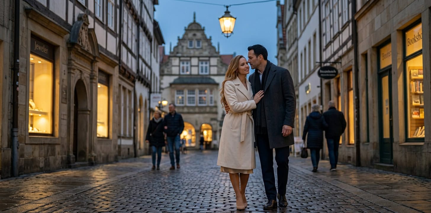 Romantischer Abendspaziergang durch die Bielefelder Altstadt mit Capsai Escort Begleitung
