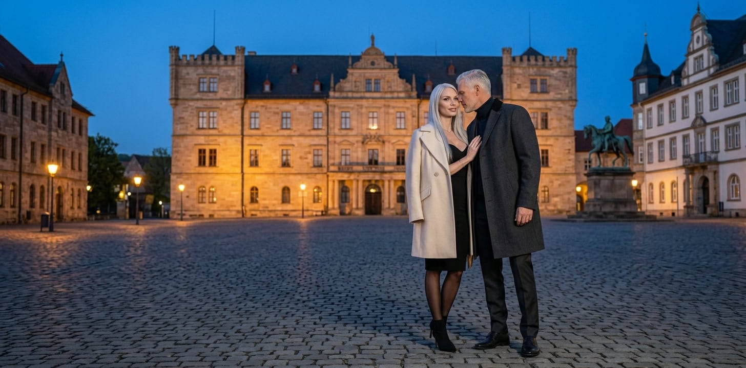 Abendlicher Spaziergang über den Coburger Schlossplatz mit Capsai Escort Begleitung