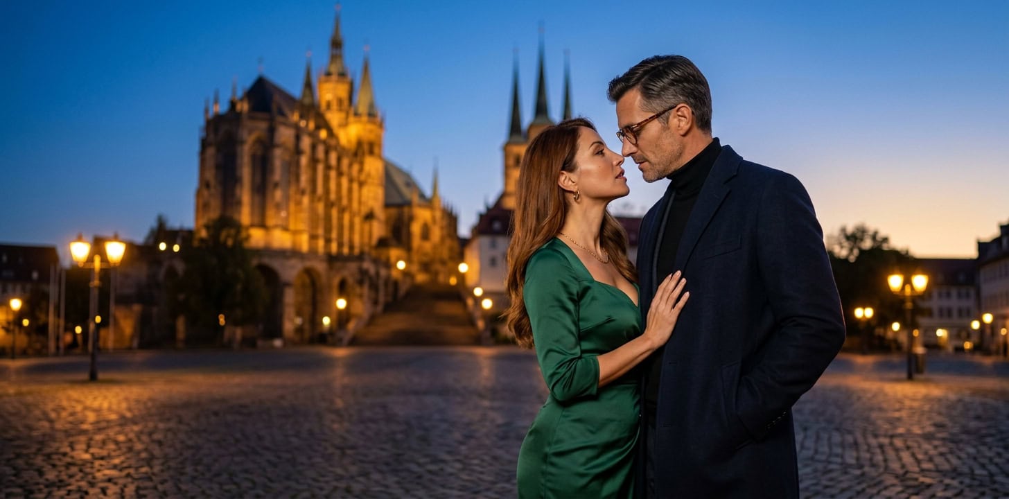 Abend am Erfurter Domplatz mit Mariendom und Severikirche mit Capsai Escort Begleitung