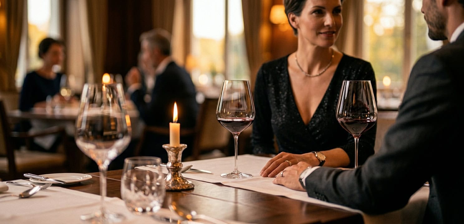 Escort Essen romantisches Dinner im Restaurant mit Capsai Begleitung