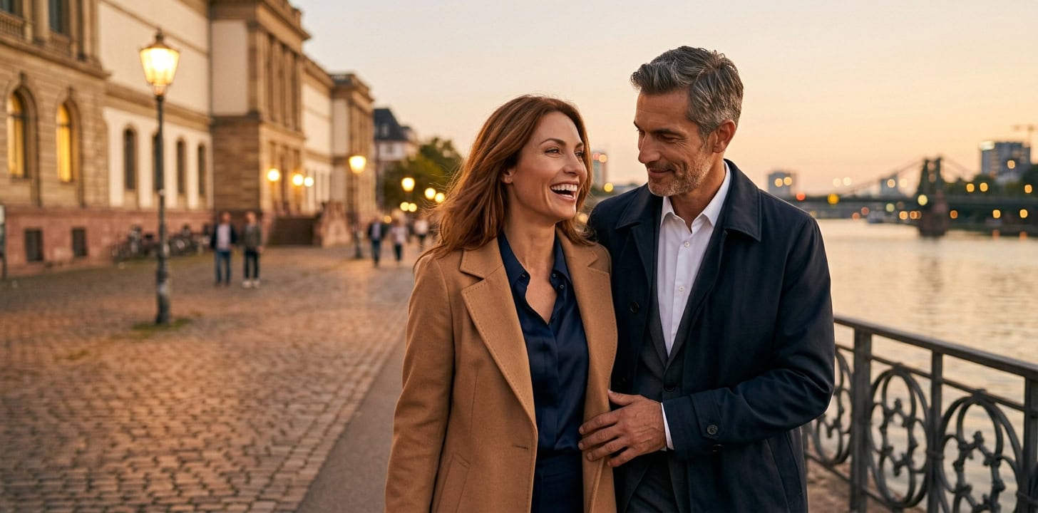 Escort Frankfurt Begleitung am Museumsufer bei Abenddämmerung