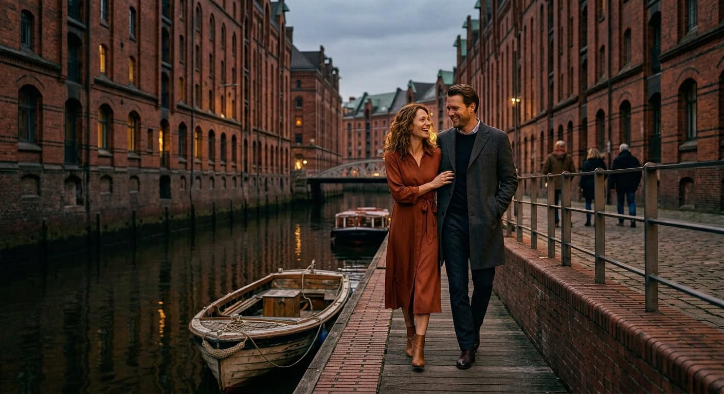 Romantischer Spaziergang in der Hamburger Speicherstadt mit Capsai Escort Begleitung