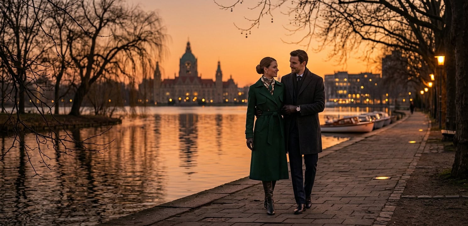 Escort Hannover Spaziergang am Maschsee bei Abenddämmerung mit Capsai Begleitung