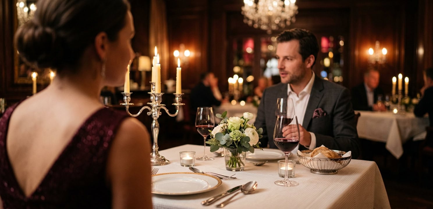 Escort Hannover romantisches Dinner im Restaurant mit Capsai Begleitung