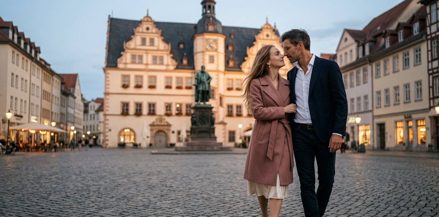 Romantischer Spaziergang über den Jenaer Markt mit Capsai Escort Begleitung