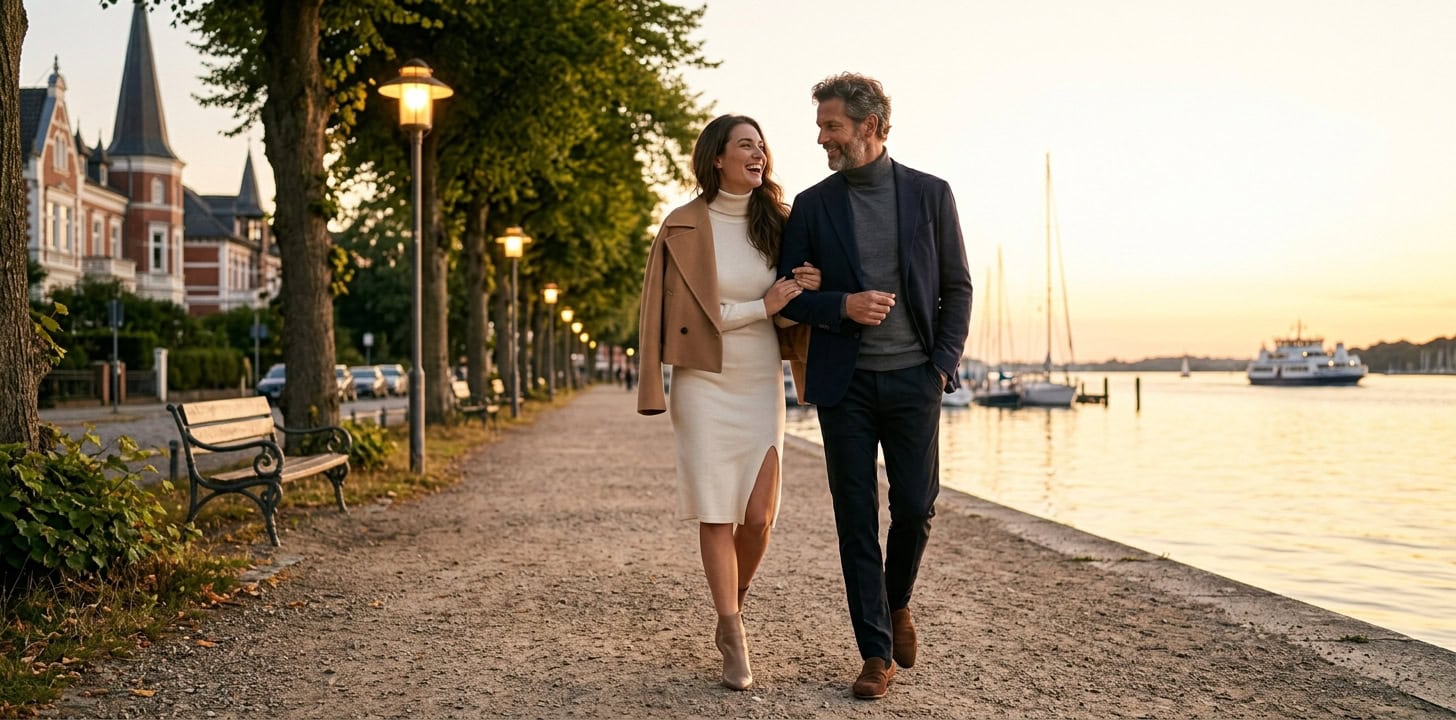Spaziergang am Kieler Hindenburgufer mit Blick auf die Förde mit Capsai Escort Begleitung