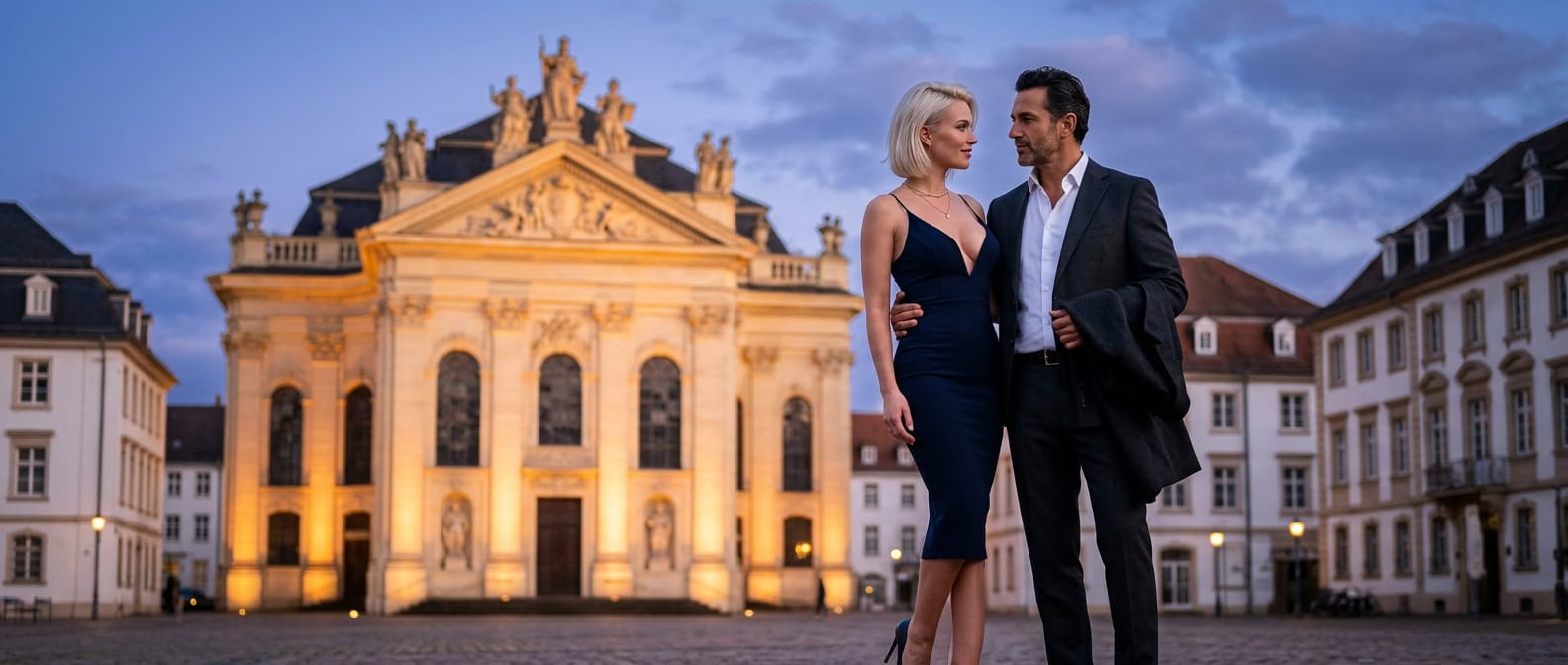 Escort Saarbrücken an der Ludwigskirche mit Capsai Escort Begleitung