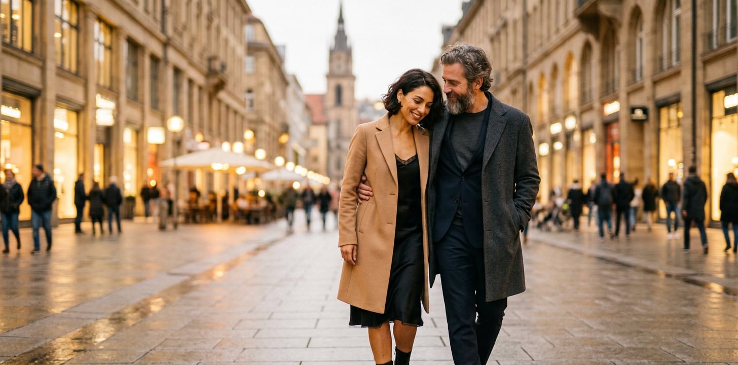 Romantischer Abendspaziergang auf der Stuttgarter Königstraße mit Capsai Escort Begleitung