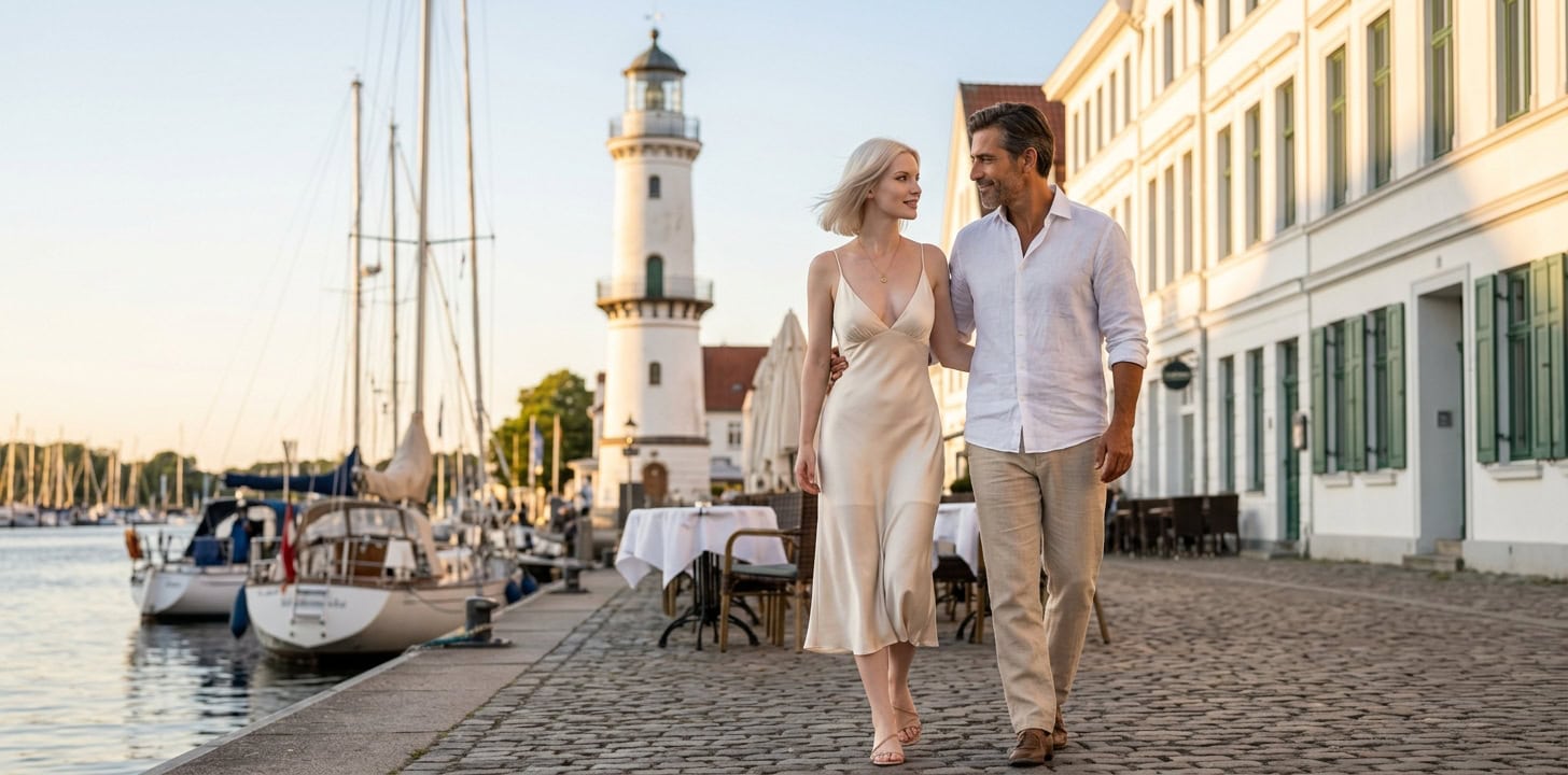 Eleganter Spaziergang an der Travemünder Vorderreihe mit Capsai Escort Begleitung