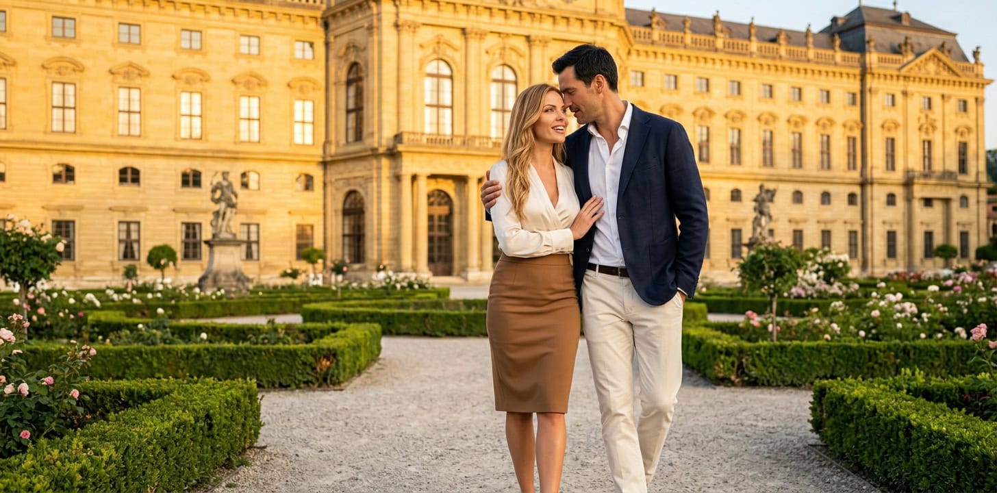 Romantischer Spaziergang durch den Hofgarten der Würzburger Residenz mit Capsai Escort Begleitung