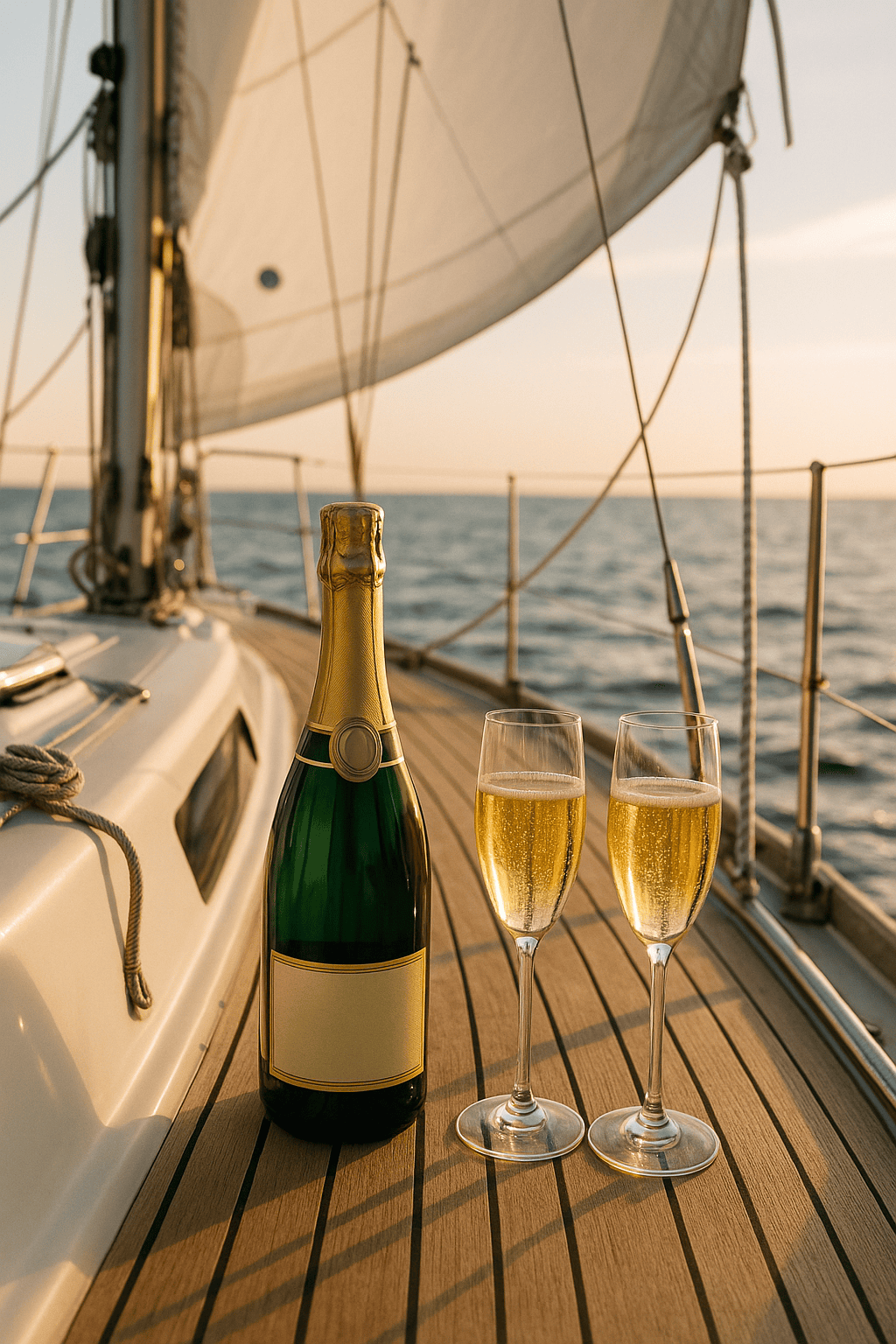 Segelbot mit Champagner auf der Kieler Woche mit einer Escort Dame